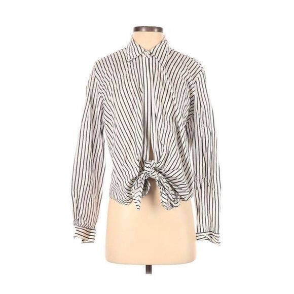 Doncaster Tops - Doncaster Black & White Striped Button Down Blouse